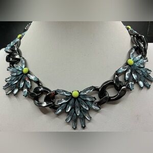 BAUBLEBAR LARGE GUNMETAL CHAIN AND BLUE RHINESTONE FLORAL NECKLACE